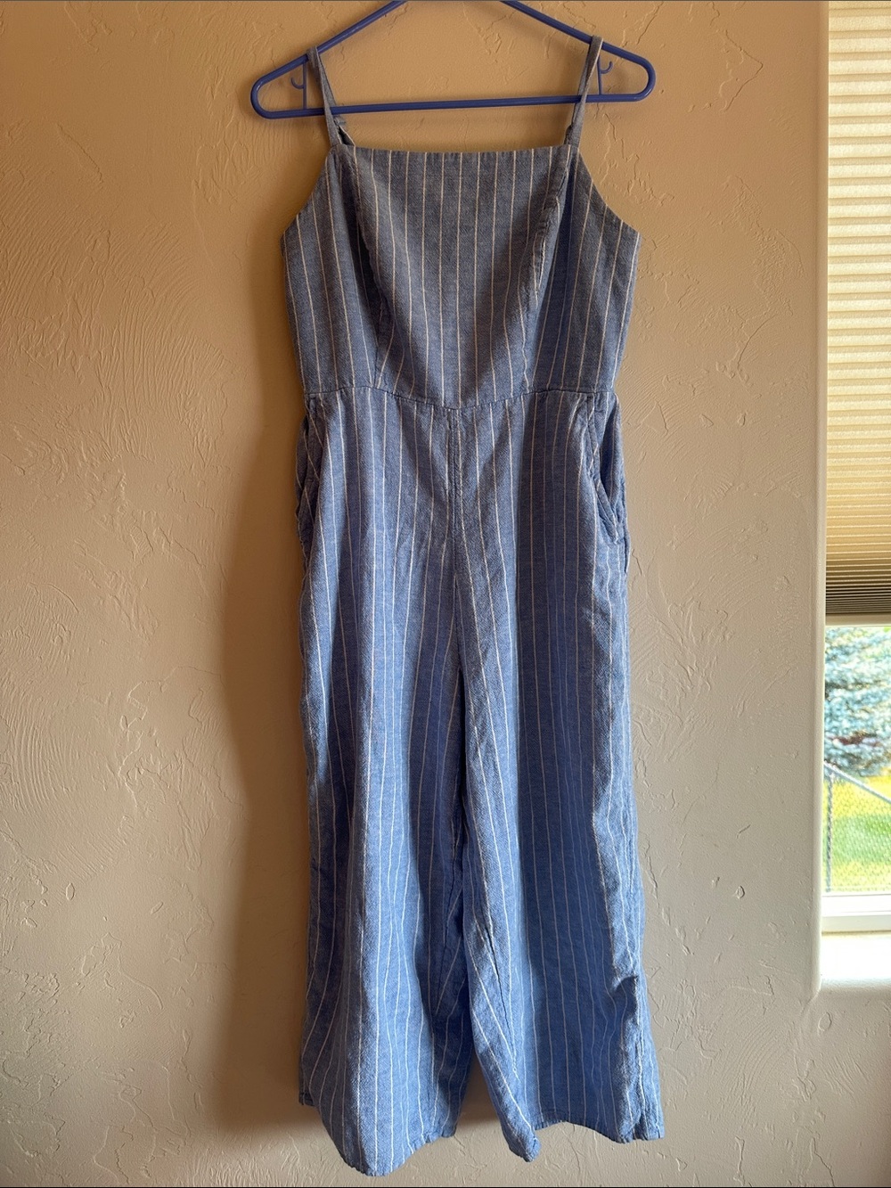 Old Navy Blue Pinstripe Wide-Leg Jumpsuit